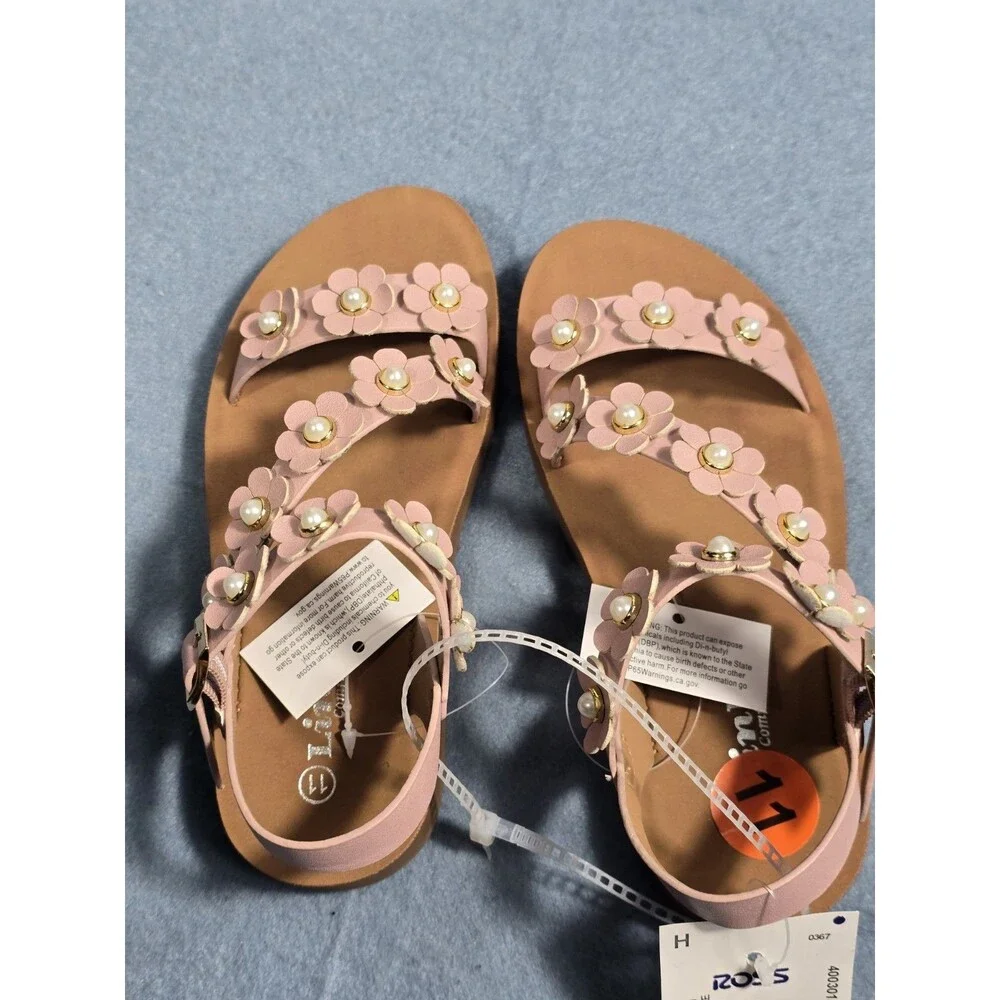 Toddler Girls Pink Floral Sandals or Girls Summer Open Toe Floral Flat Shoes 11